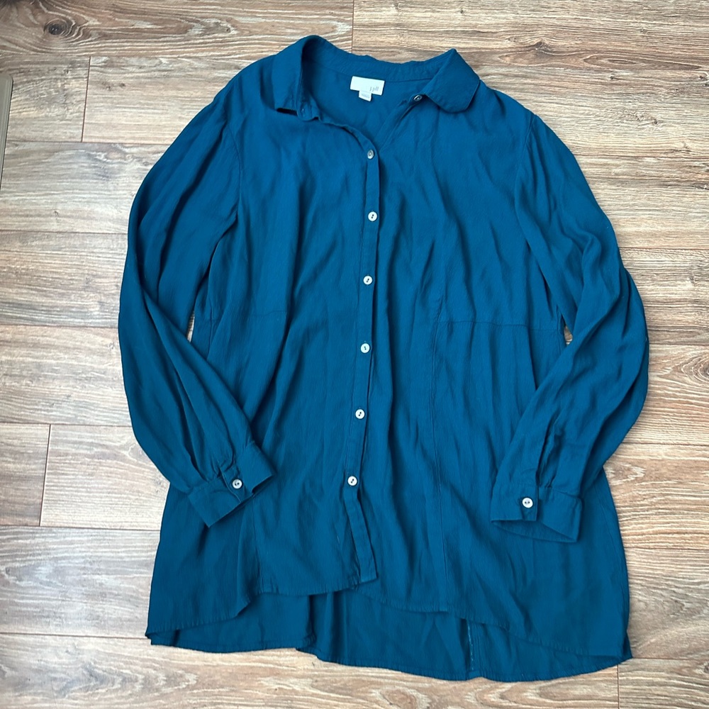 J.Jill Teal Collared Long Sleeve Button Up